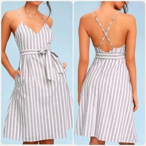 Lulu's Nelson Black and White Striped Midi Dress